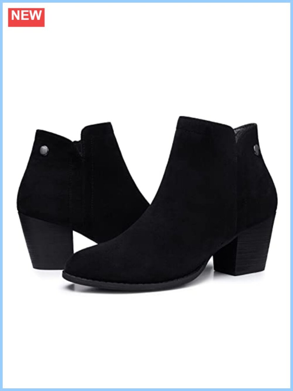 Women's Almond Toe Ankle Booties Low Block Heel Suede-Like